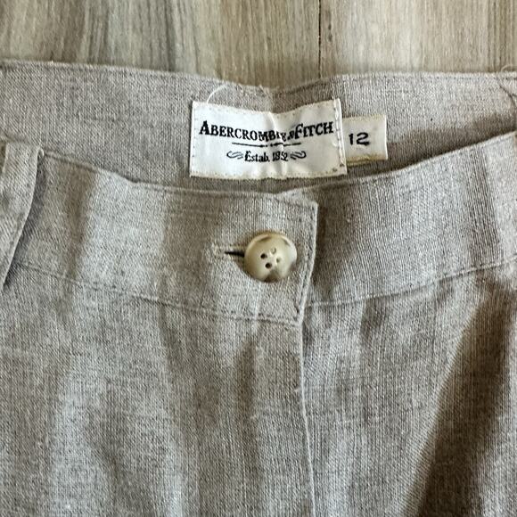 VTG y2K Abercrombie & Fitch Womens High Rise Shorts 12 Tan Linen 90s Twee - Picture 3 of 9
